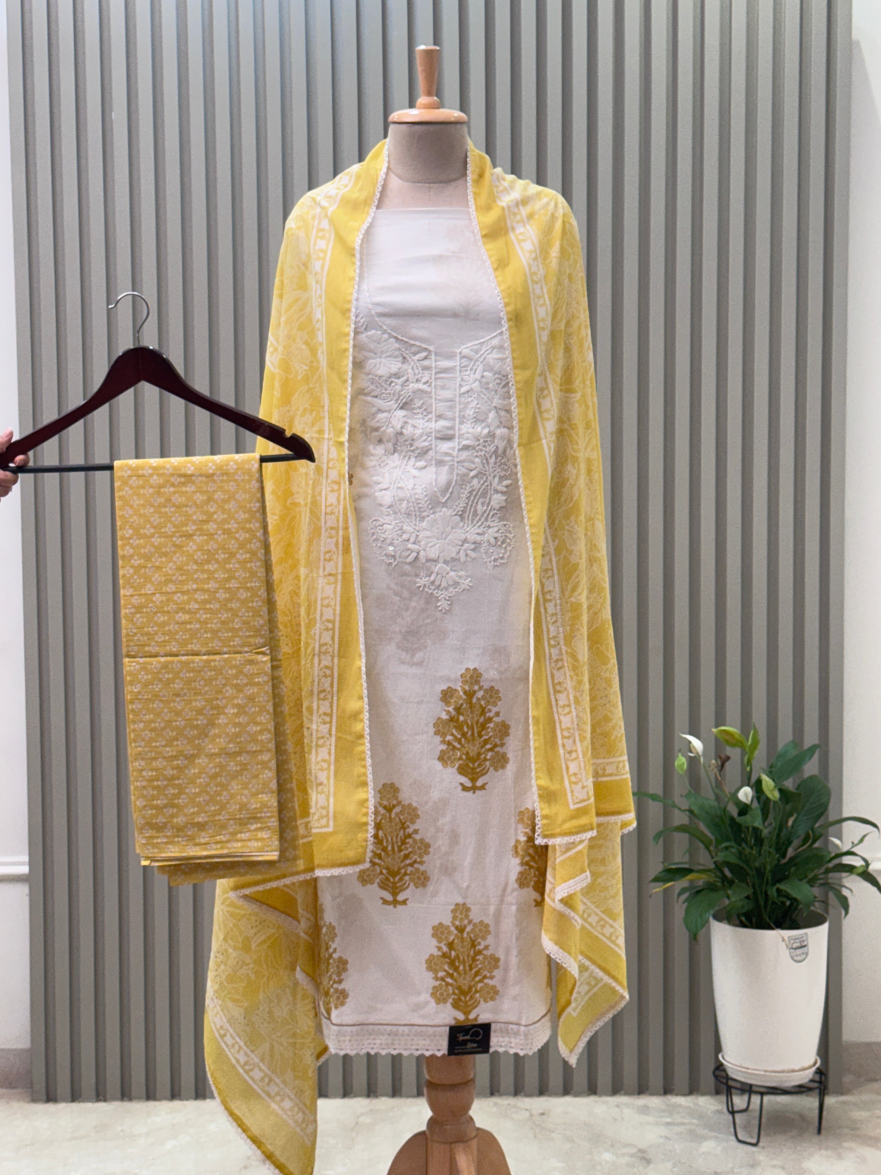 Cotton Suit Embroidered Neck Suit 3pc set