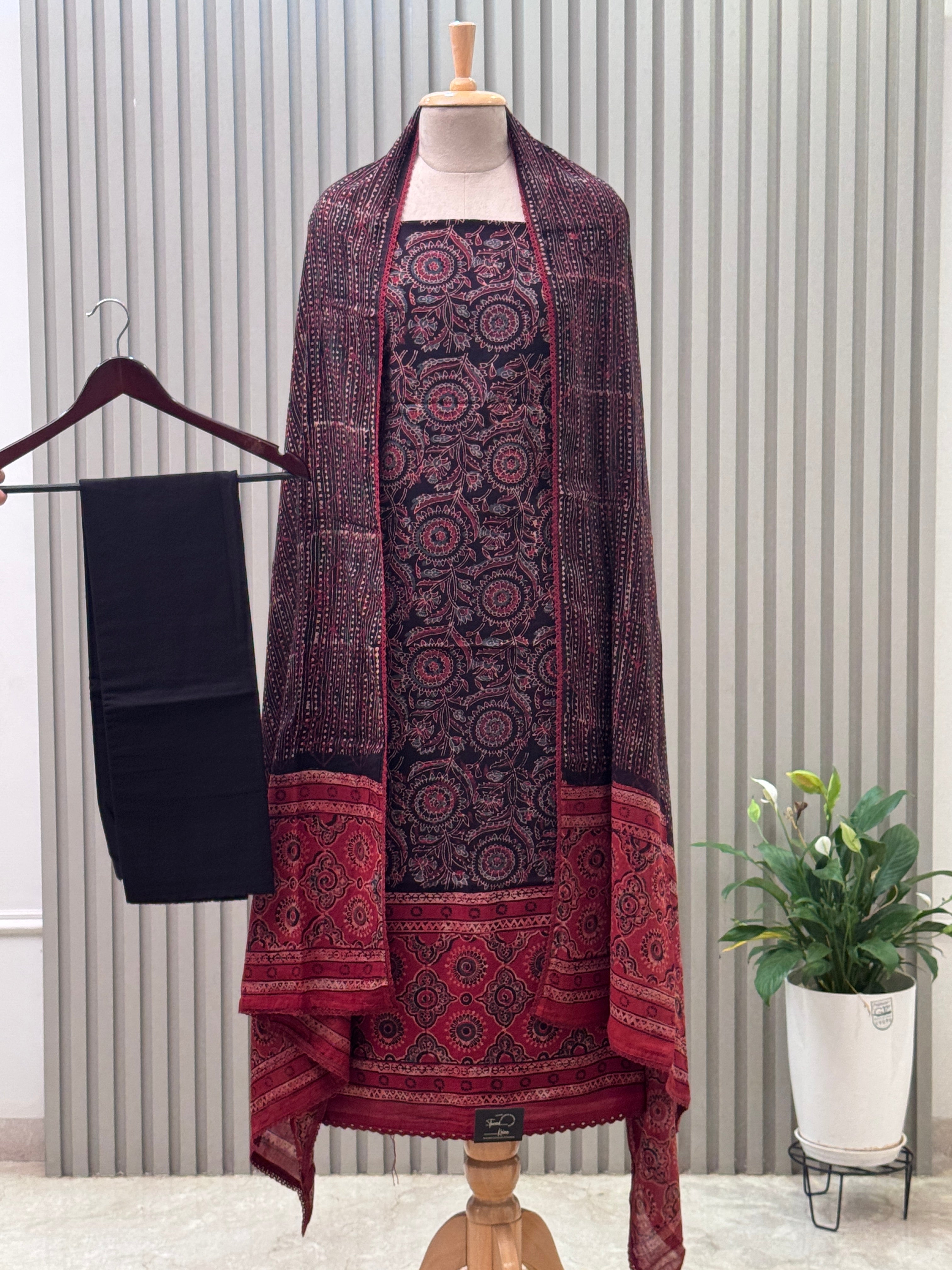 Cotton Ajrakh Print 3-Piece Suit – 100% Pure Cotton