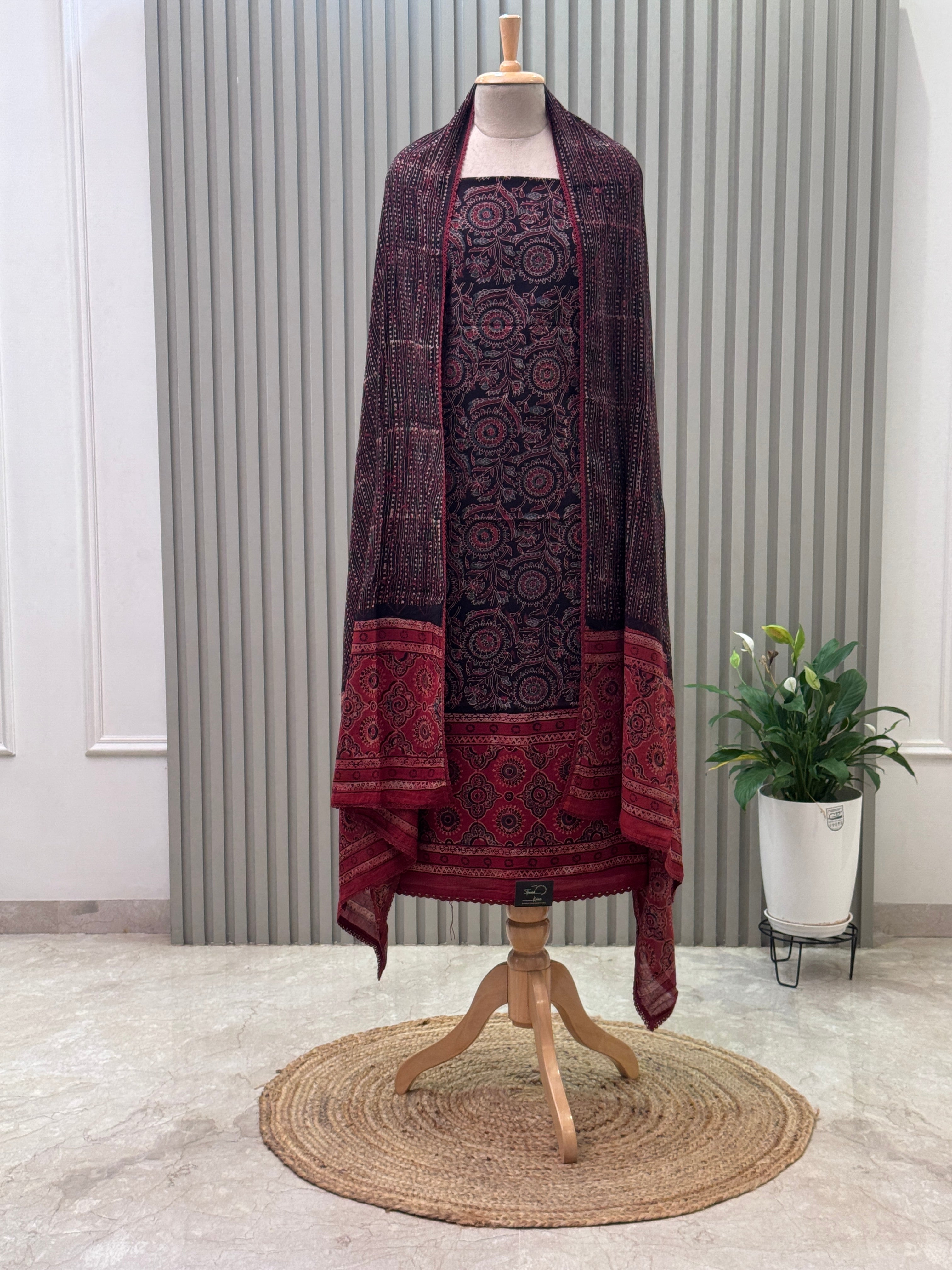 Cotton Ajrakh Print 3-Piece Suit – 100% Pure Cotton