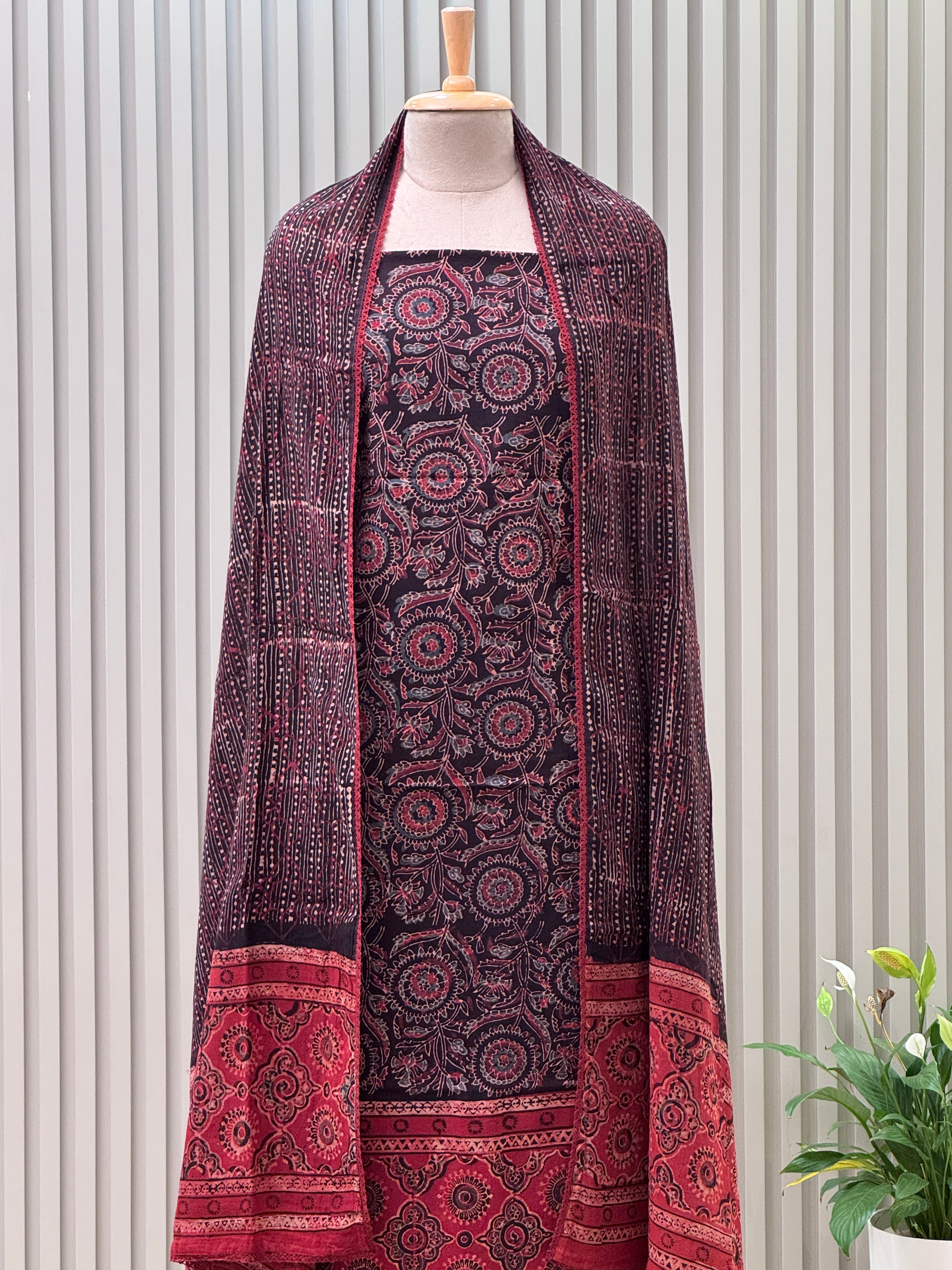 Cotton Ajrakh Print 3-Piece Suit – 100% Pure Cotton