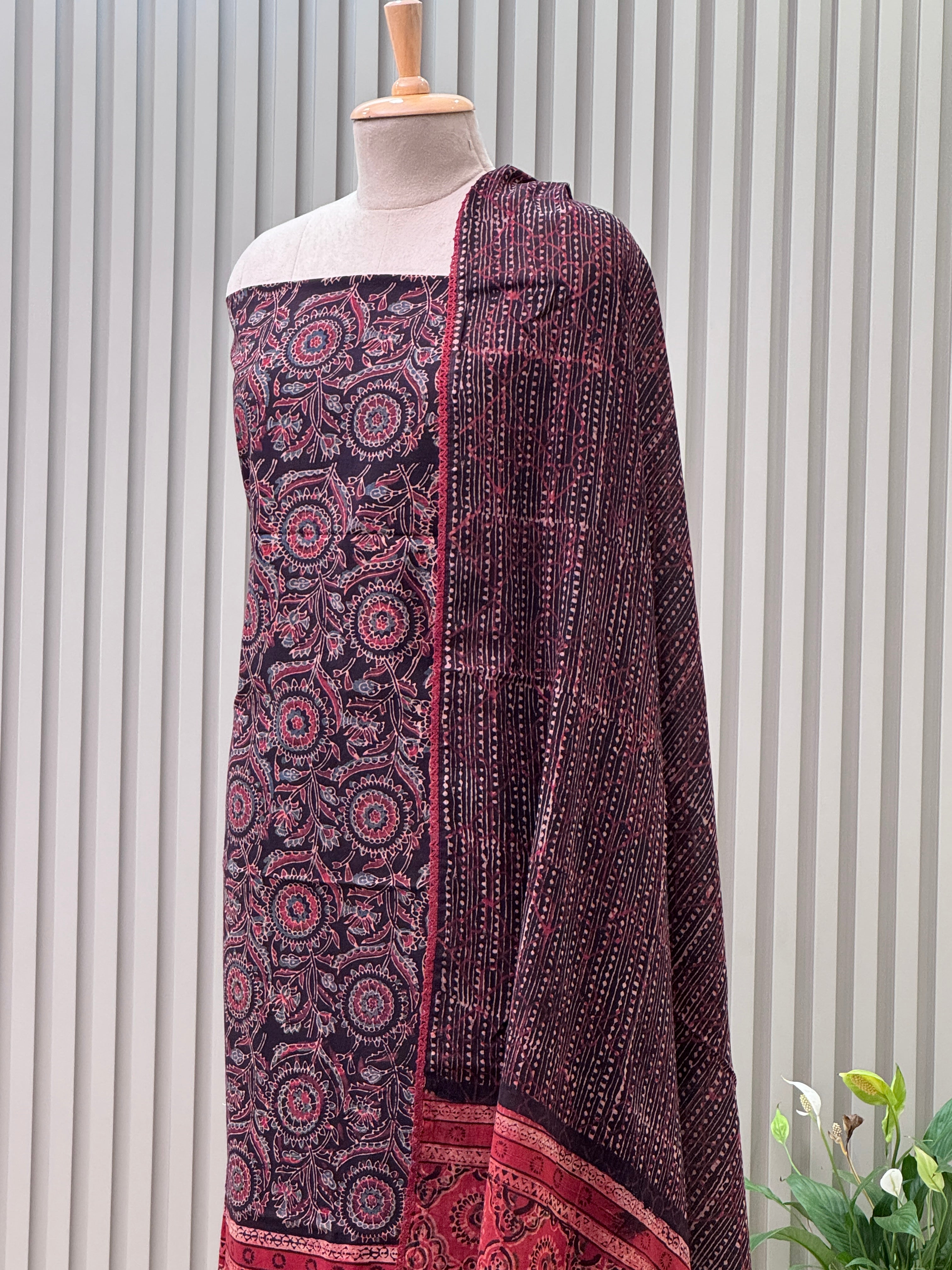 Cotton Ajrakh Print 3-Piece Suit – 100% Pure Cotton