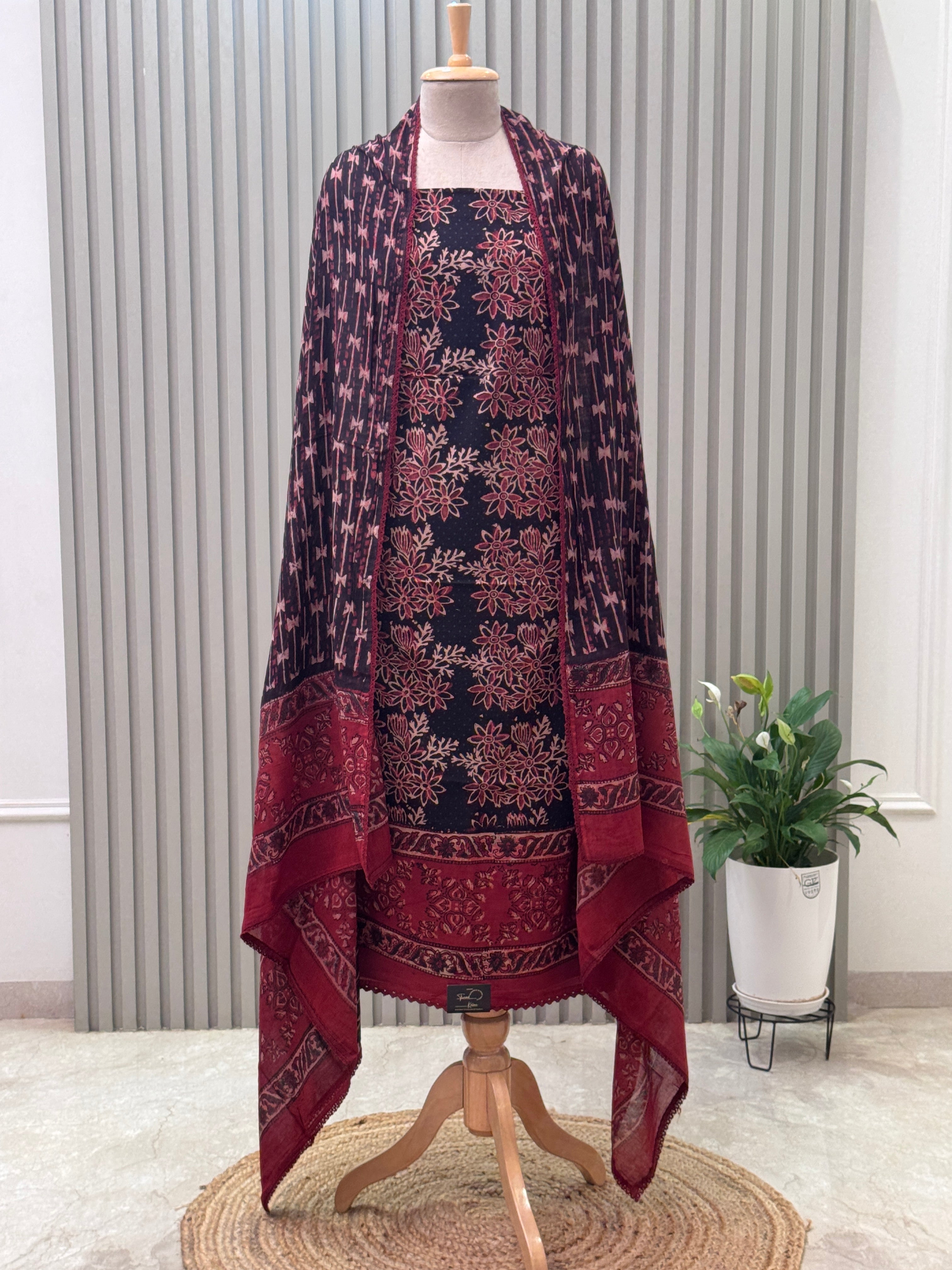 Cotton Ajrakh Print 3-Piece Suit – 100% Pure Cotton