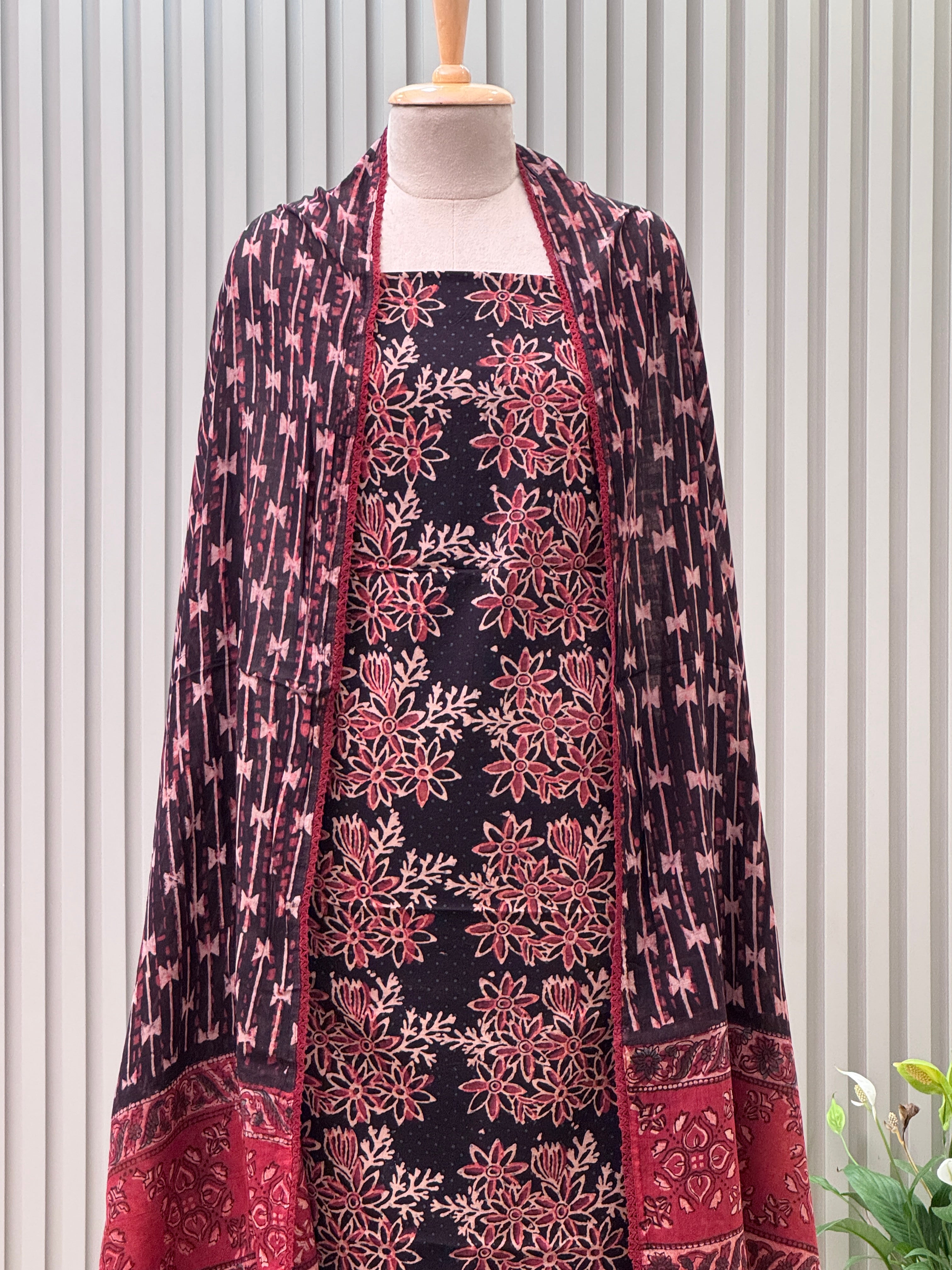 Cotton Ajrakh Print 3-Piece Suit – 100% Pure Cotton