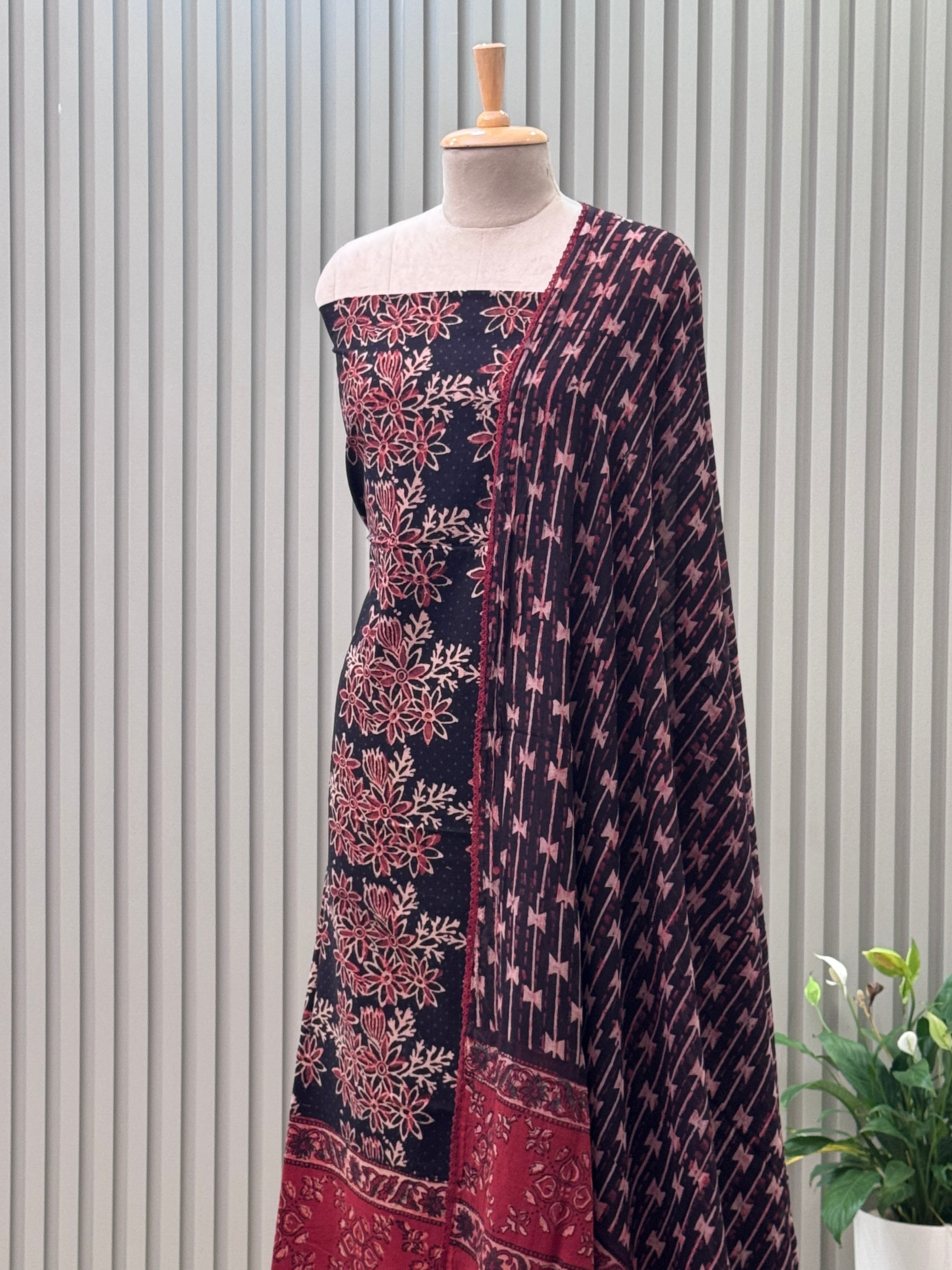 Cotton Ajrakh Print 3-Piece Suit – 100% Pure Cotton