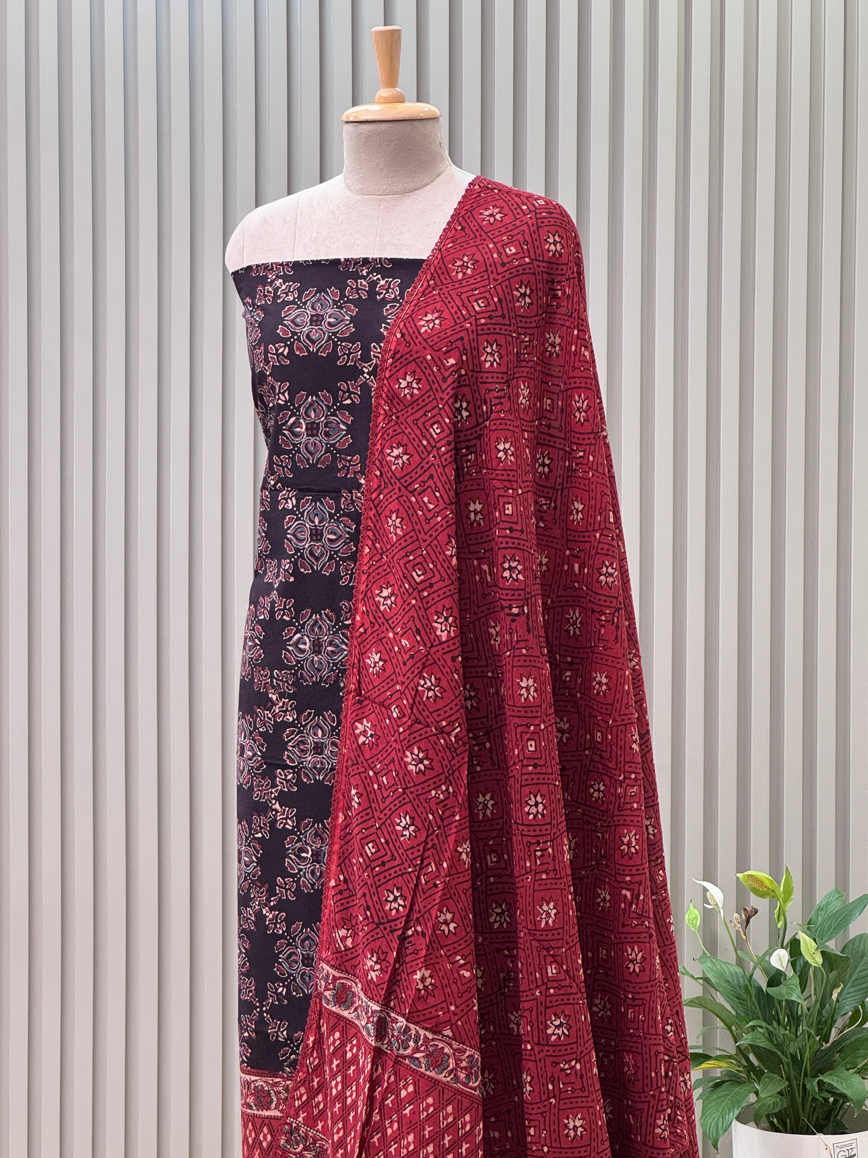 Cotton Ajrakh Print 3-Piece Suit – 100% Pure Cotton