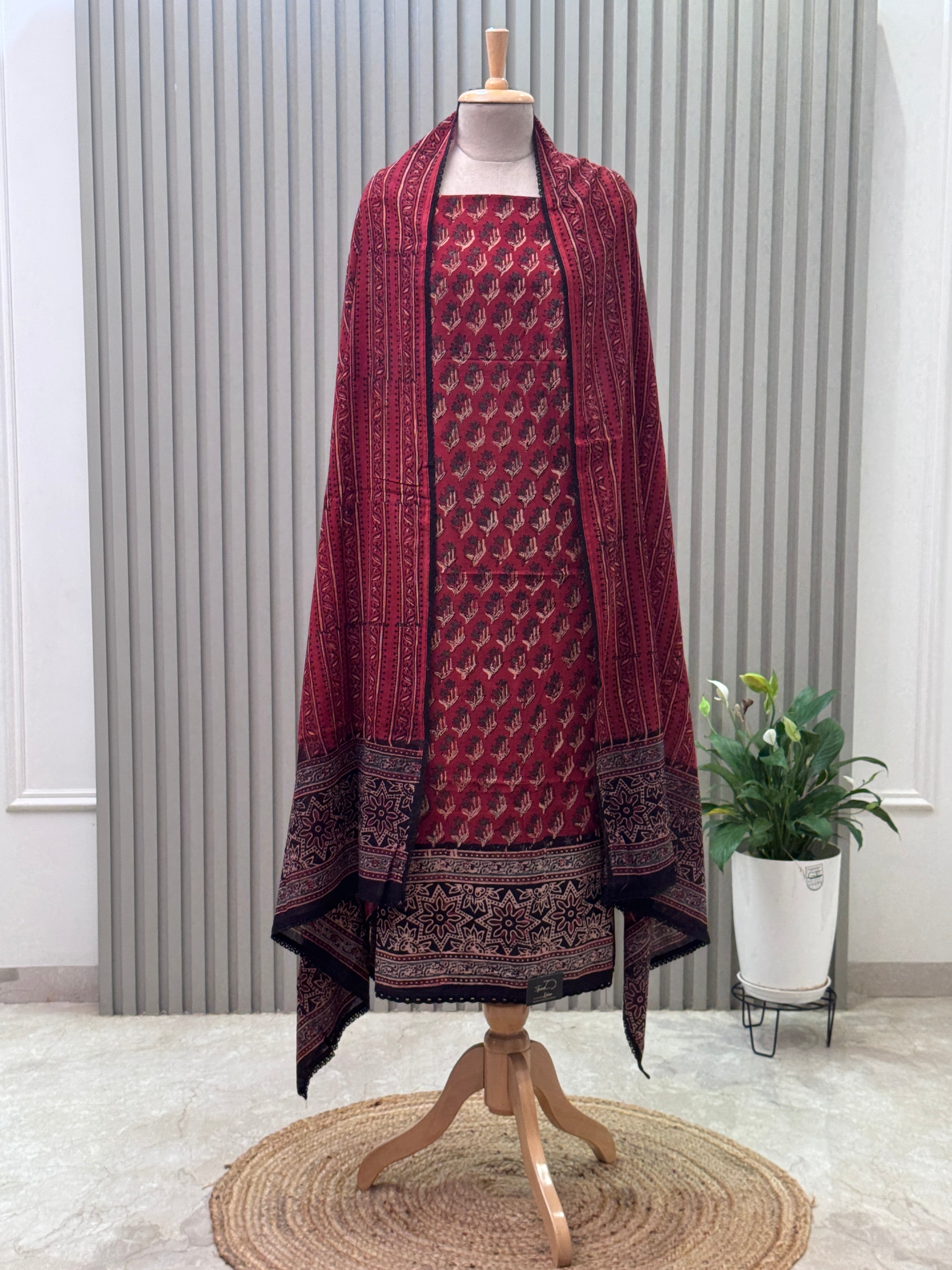 Cotton Ajrakh Print 3-Piece Suit – 100% Pure Cotton