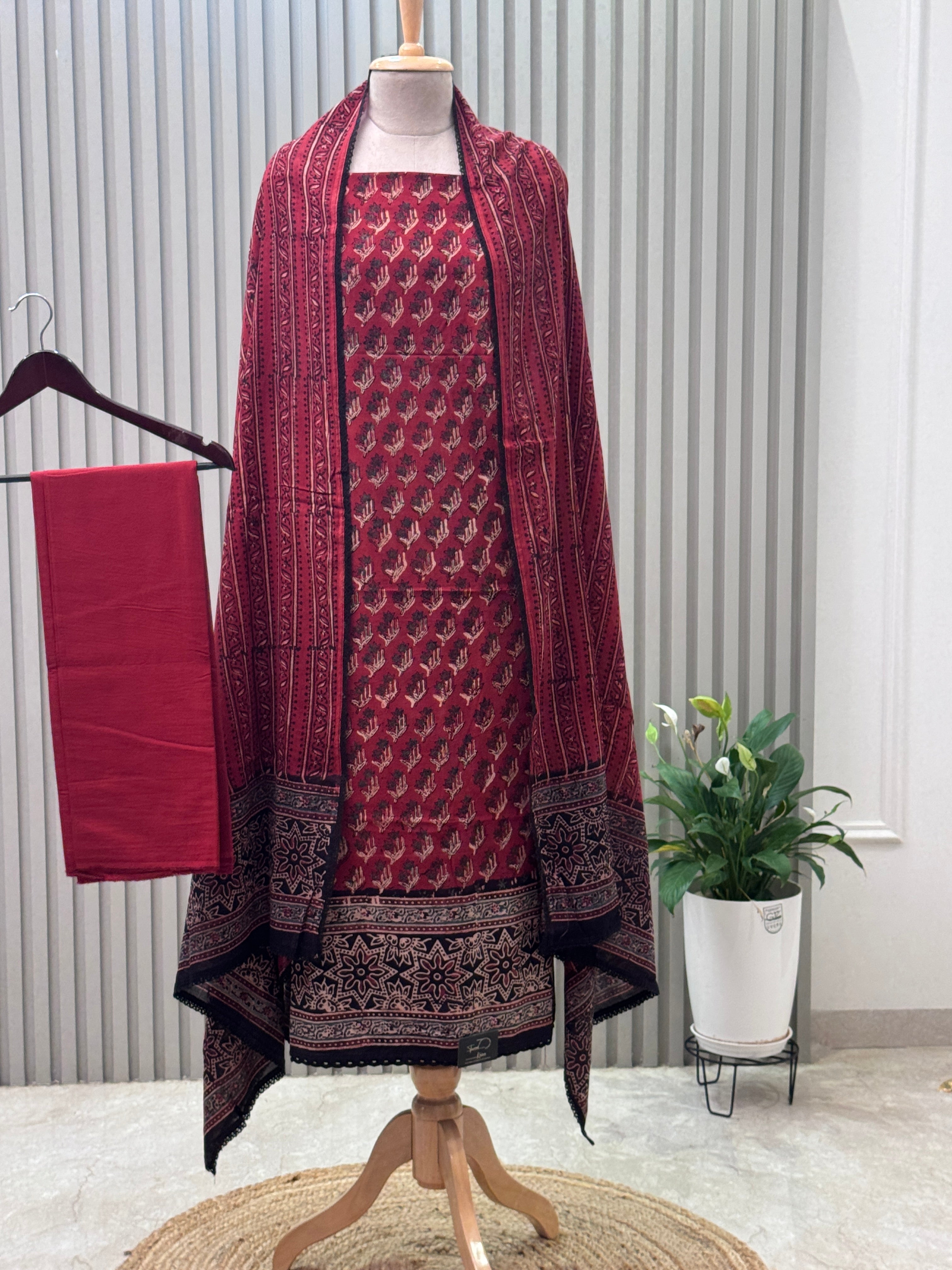 Cotton Ajrakh Print 3-Piece Suit – 100% Pure Cotton