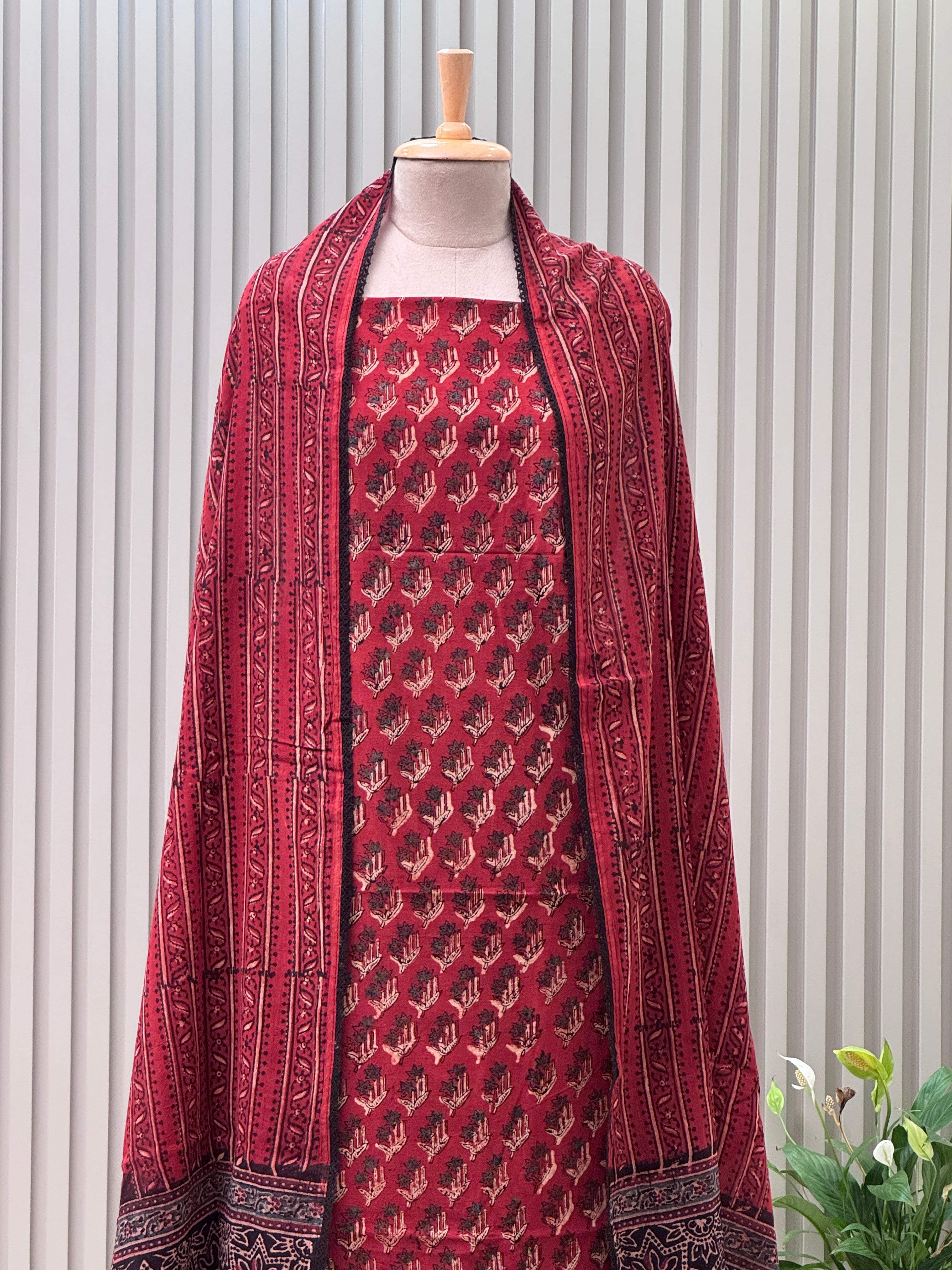 Cotton Ajrakh Print 3-Piece Suit – 100% Pure Cotton