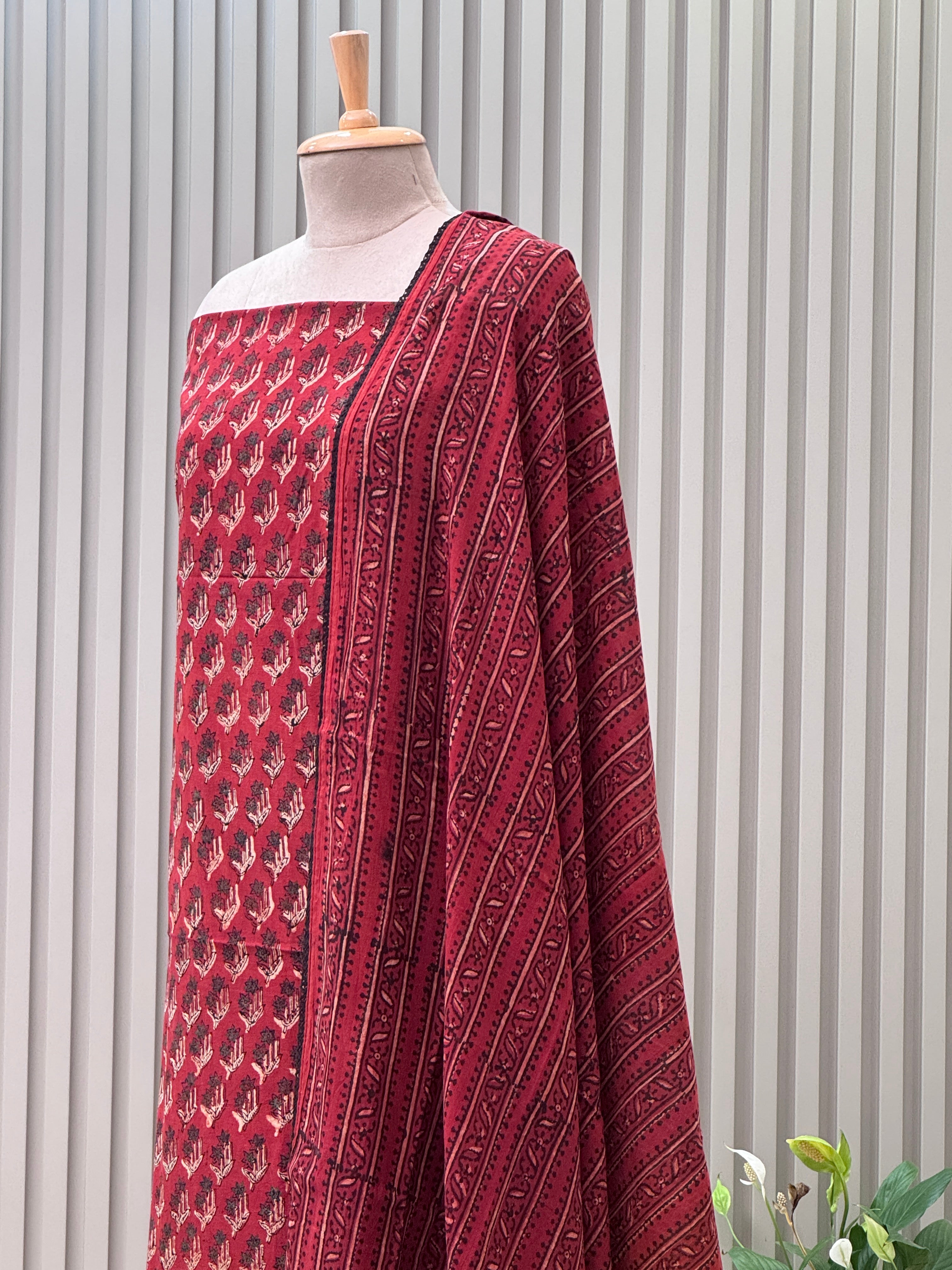 Cotton Ajrakh Print 3-Piece Suit – 100% Pure Cotton