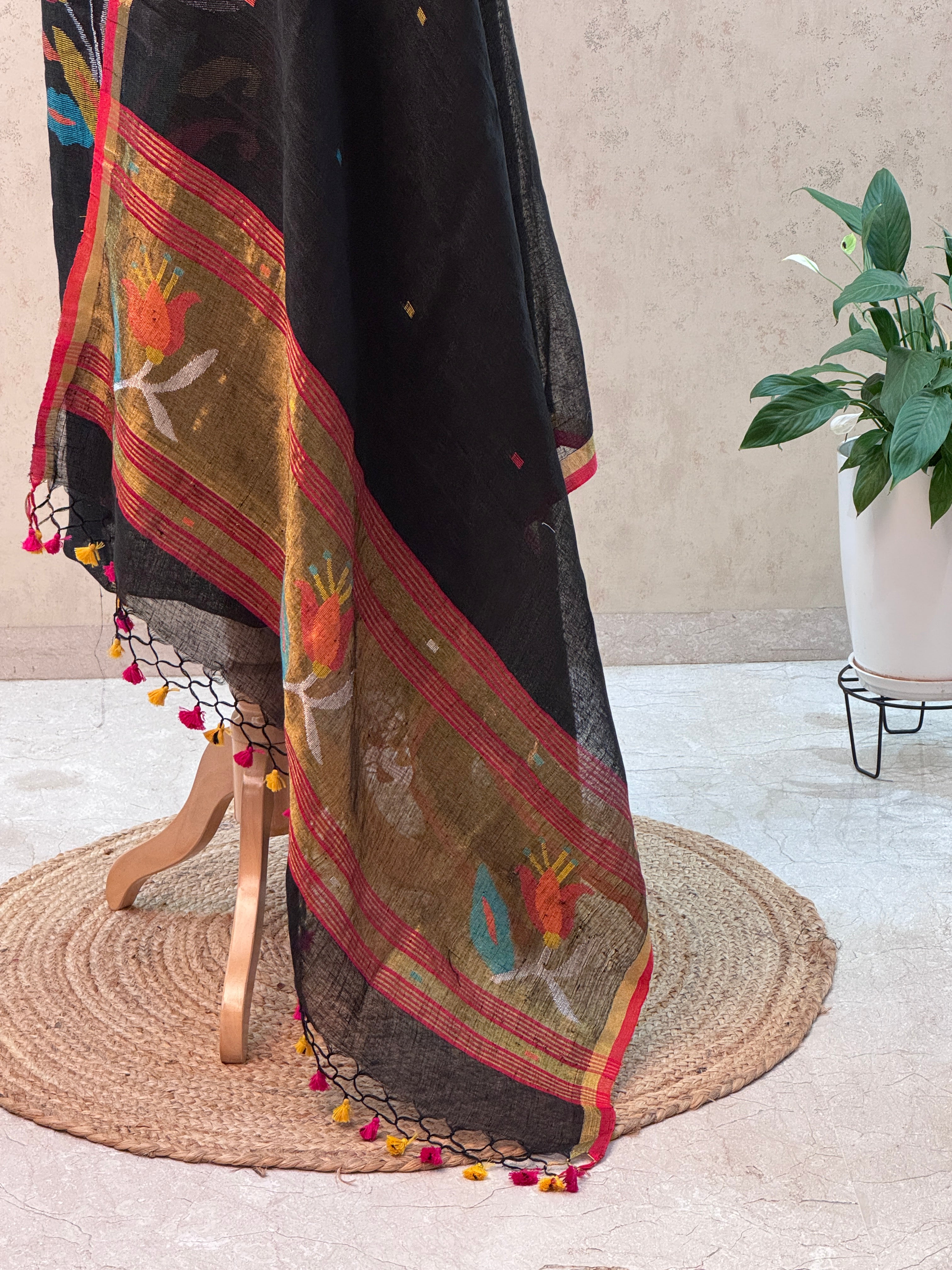 Paithani Jamdani Handloom 2-Piece Suit with Peacock Motif & Tassels
