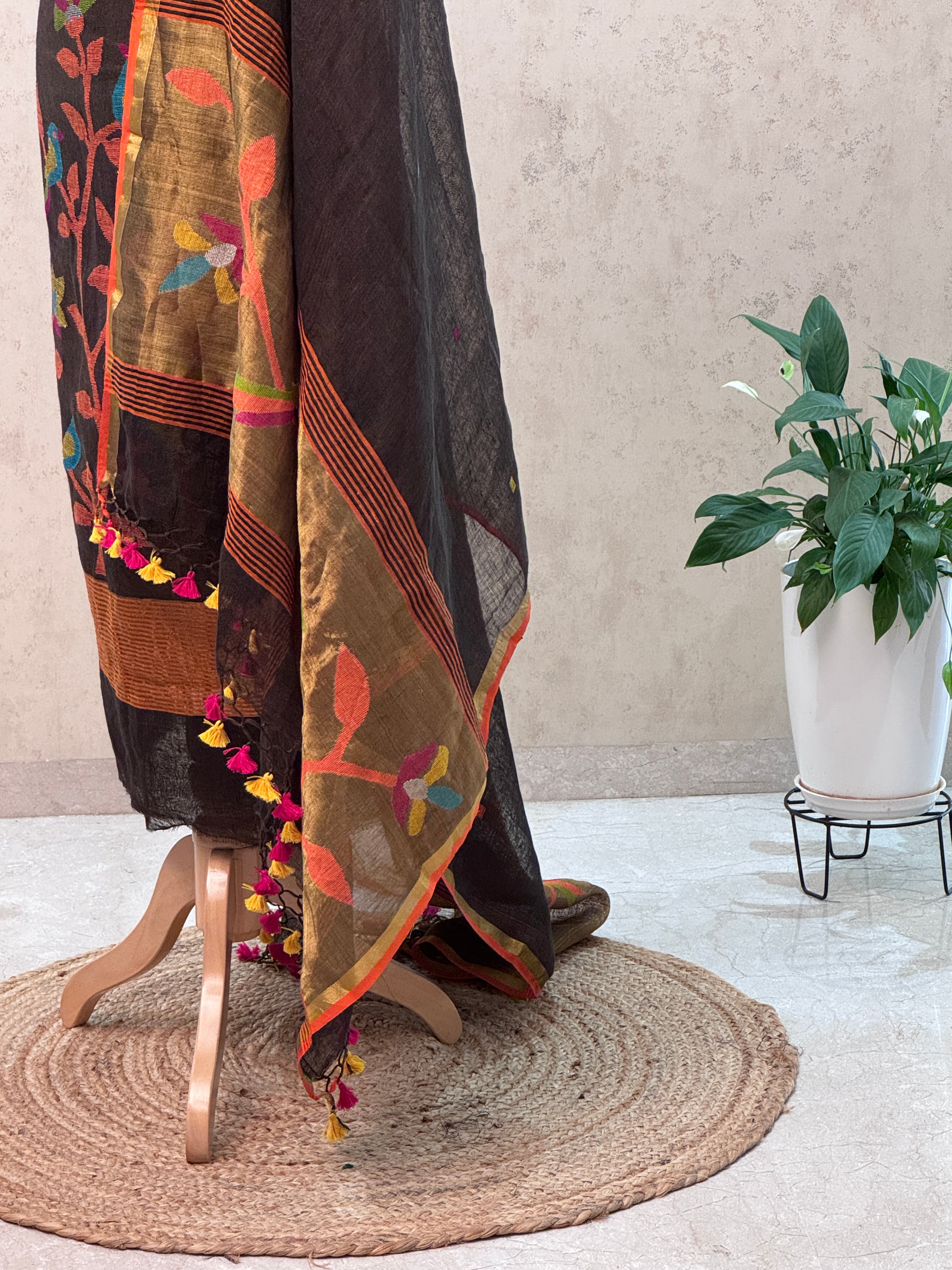 Paithani Jamdani Handloom 2-Piece Suit with Peacock Motif & Tassels