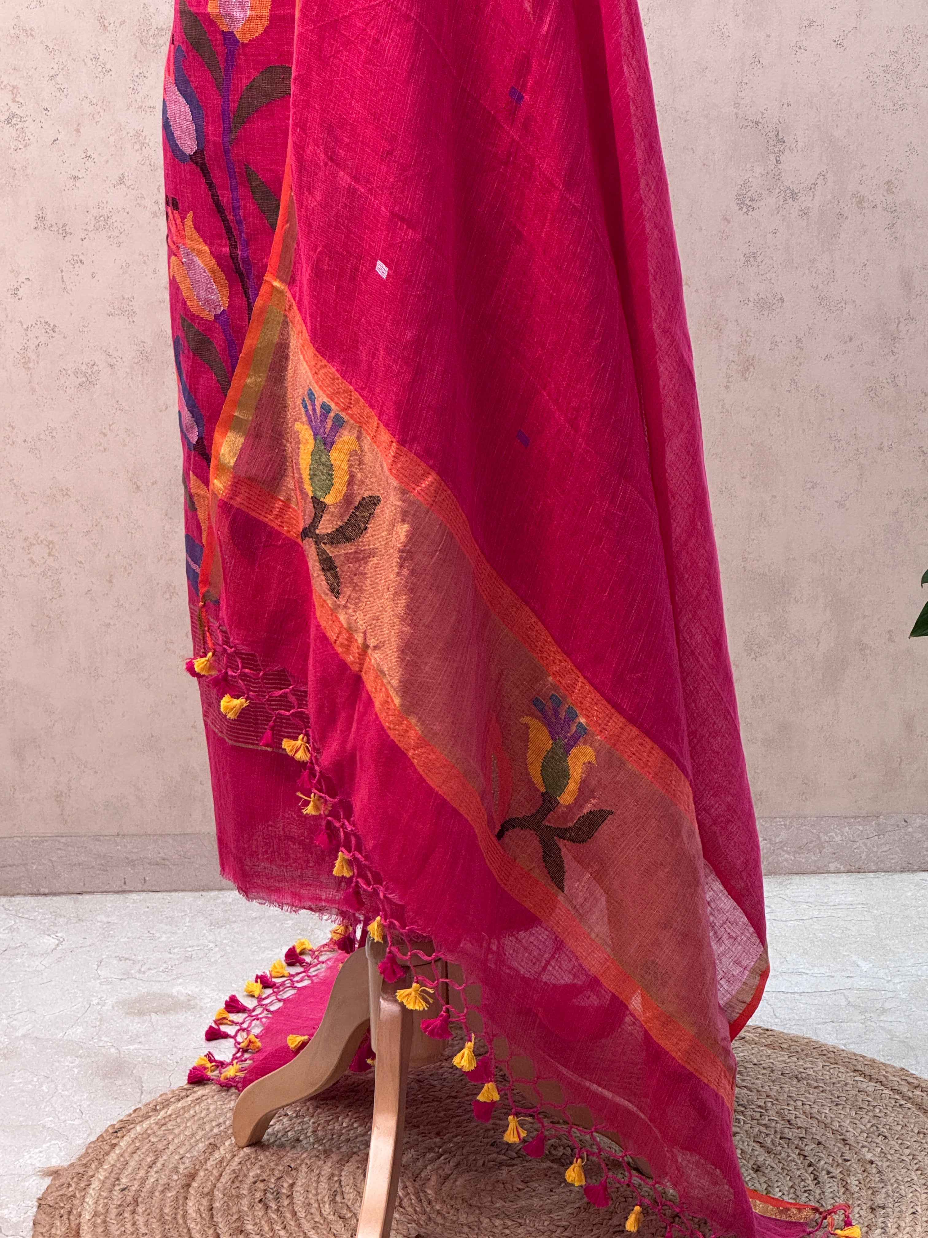 Paithani Jamdani Handloom 2-Piece Suit with Peacock Motif & Tassels