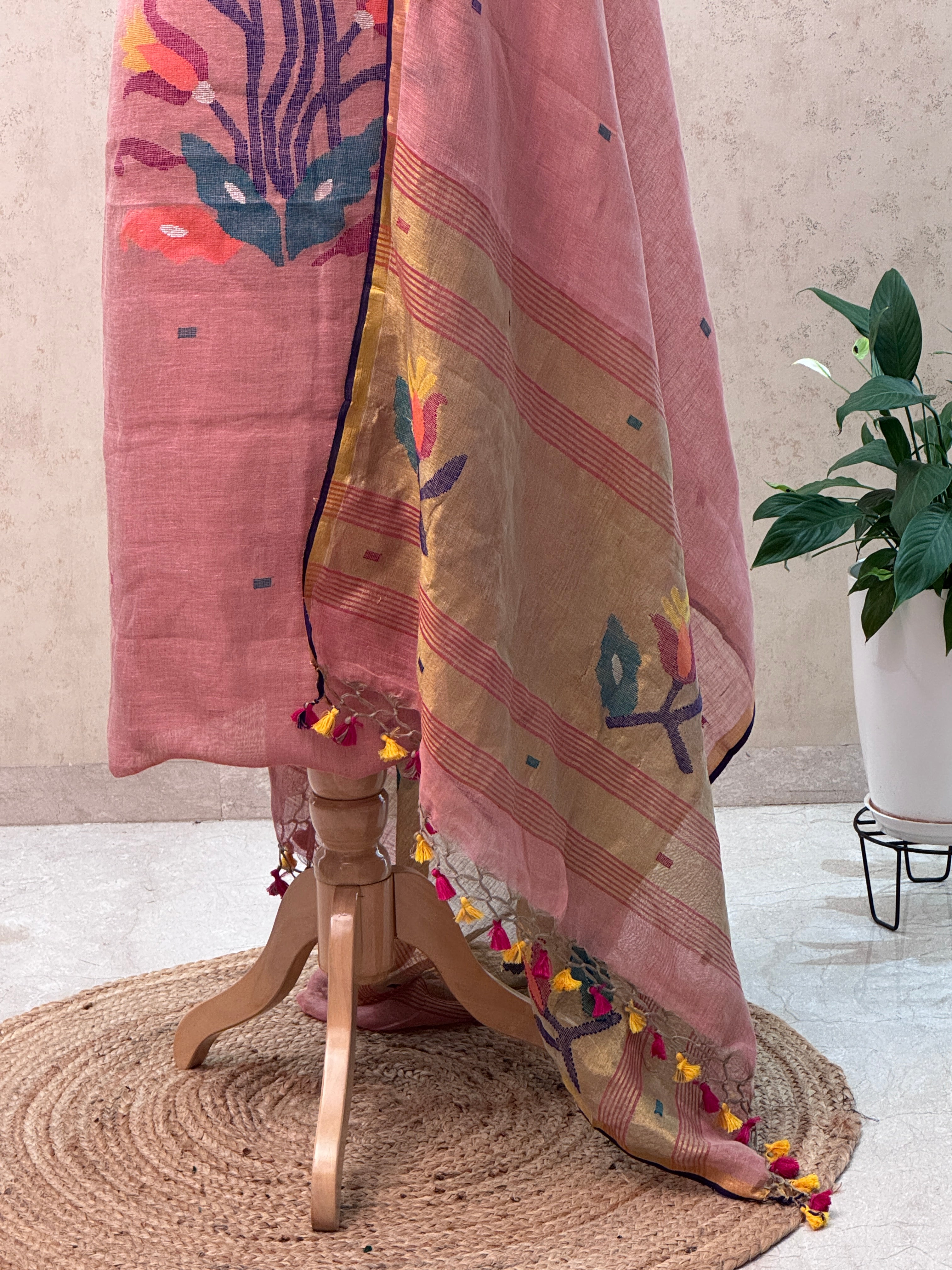 Paithani Jamdani Handloom 2-Piece Suit with Peacock Motif & Tassels