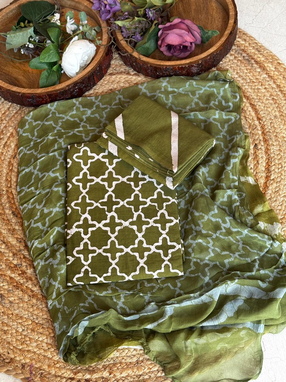 PURE cotton suit with chiffon dupatta suit