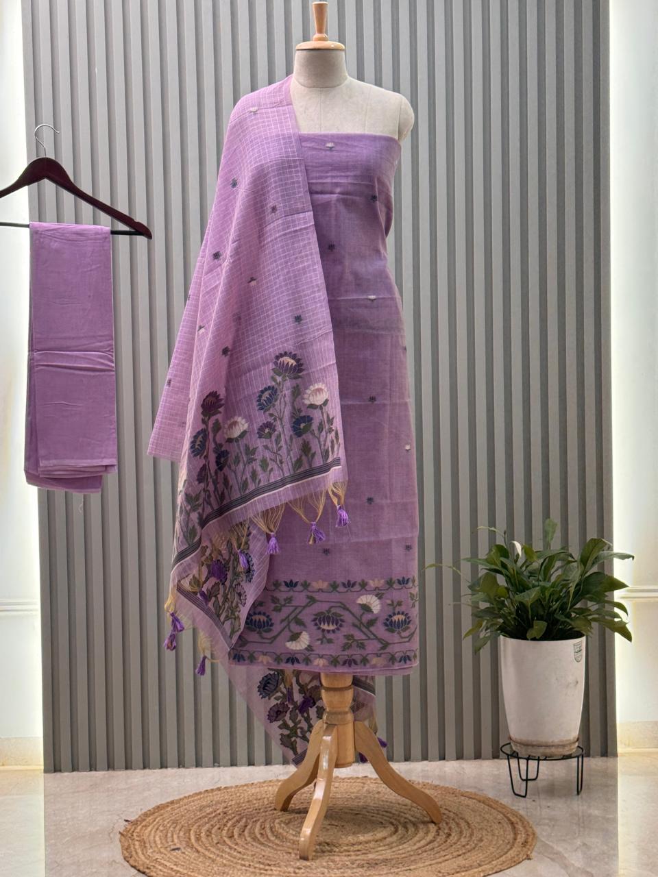 Jamdani Weaved Munga Cotton Fabric 3pc suit with back and sleeves fabric