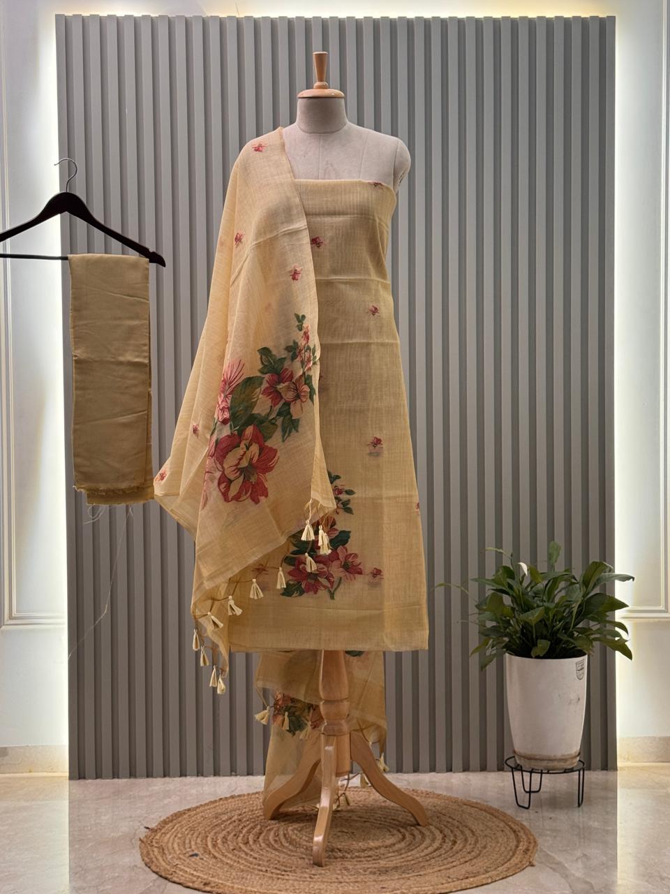 Jamdani Weaving -munga Cotton  3pc suit with back and sleeves fabric