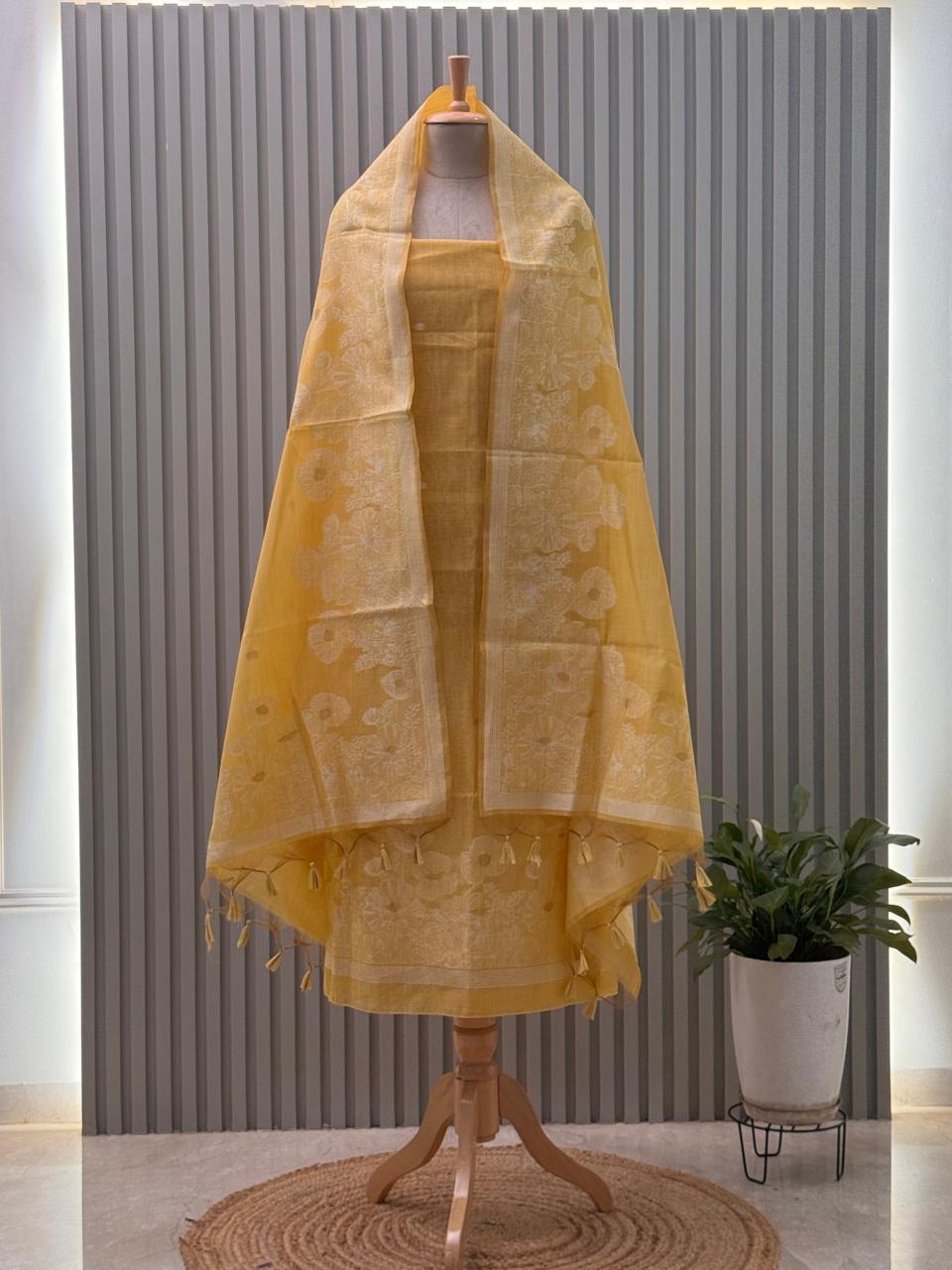 Jamdani Weaved in Munga Cotton fabric 3pc suit with back and sleeves fabric