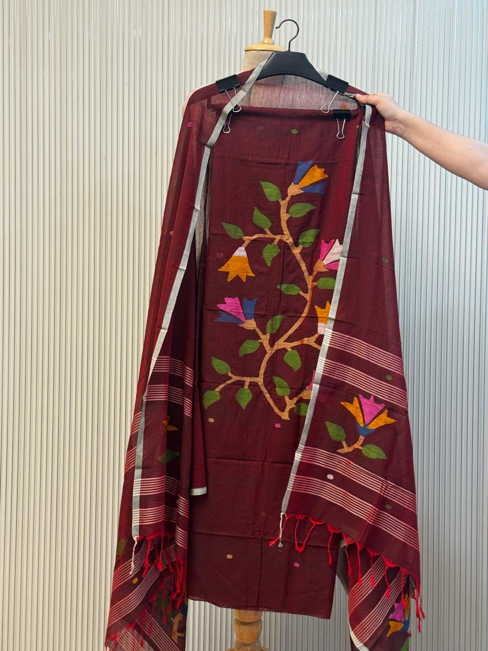 Pure Mul Cotton Handloom Jamdani Suit with Dupatta – 2 Piece