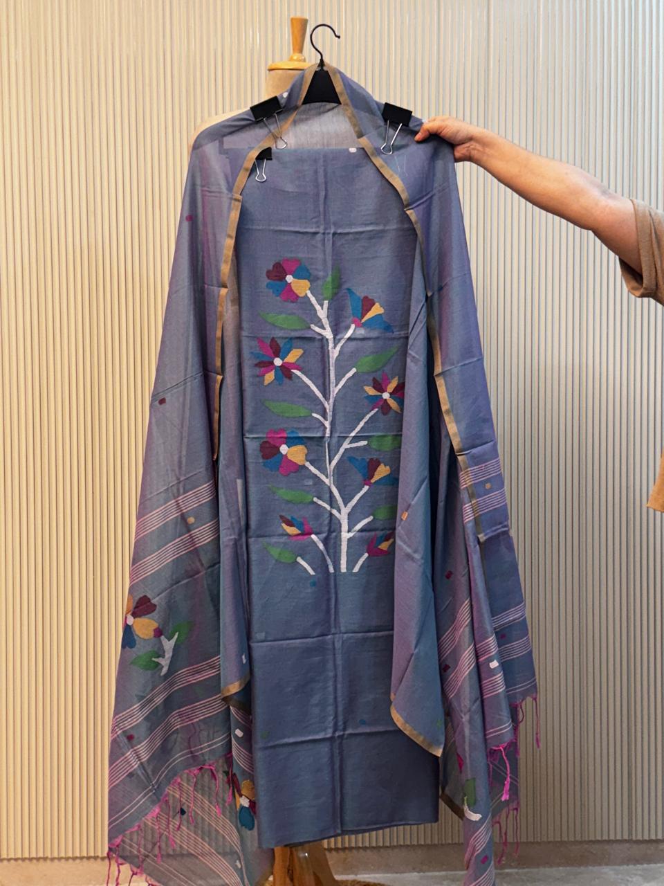 Pure Mul Cotton Handloom Jamdani Suit with Dupatta – 2 Piece