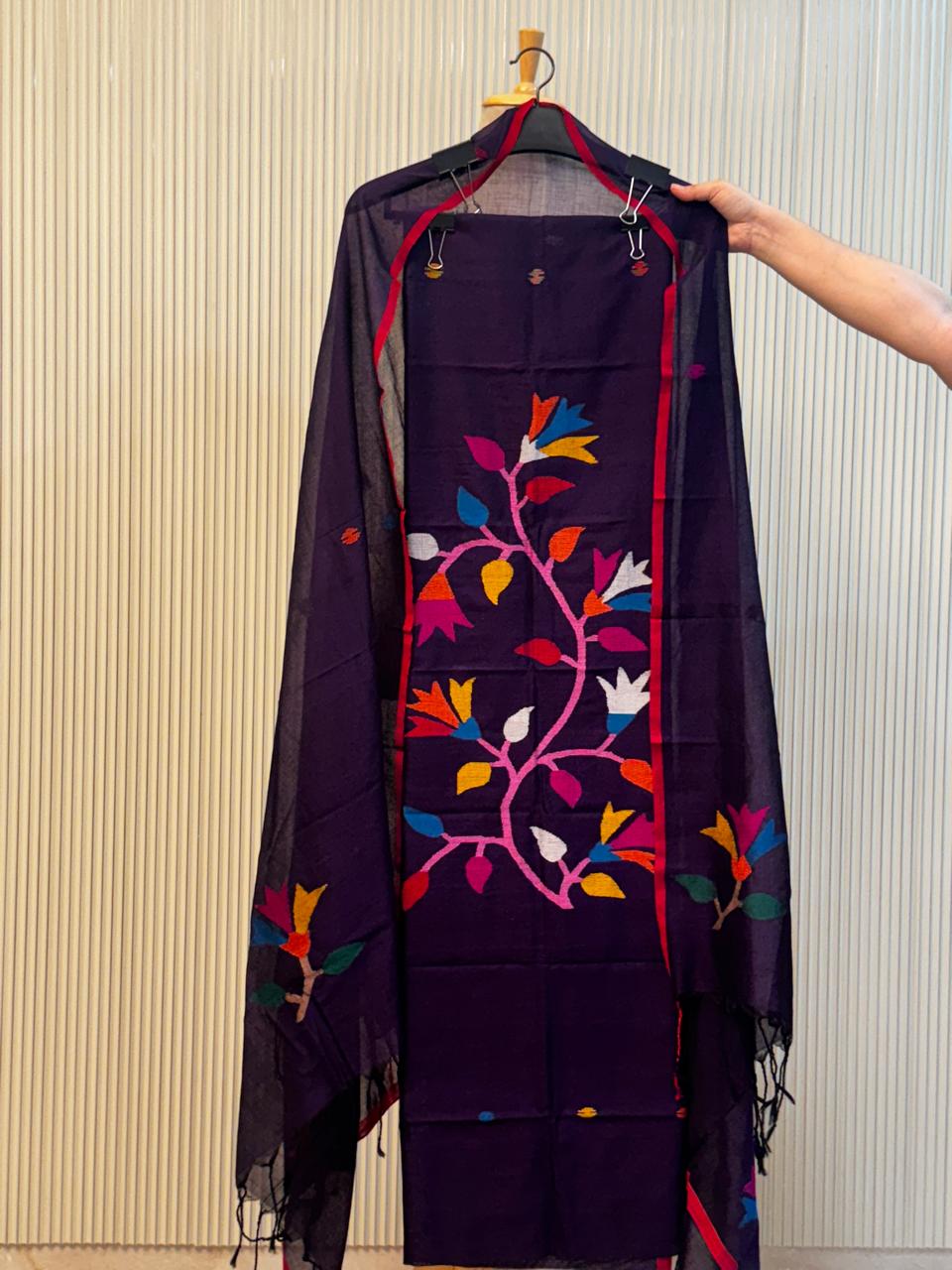 Pure Mul Cotton Handloom Jamdani Suit with Dupatta – 2 Piece
