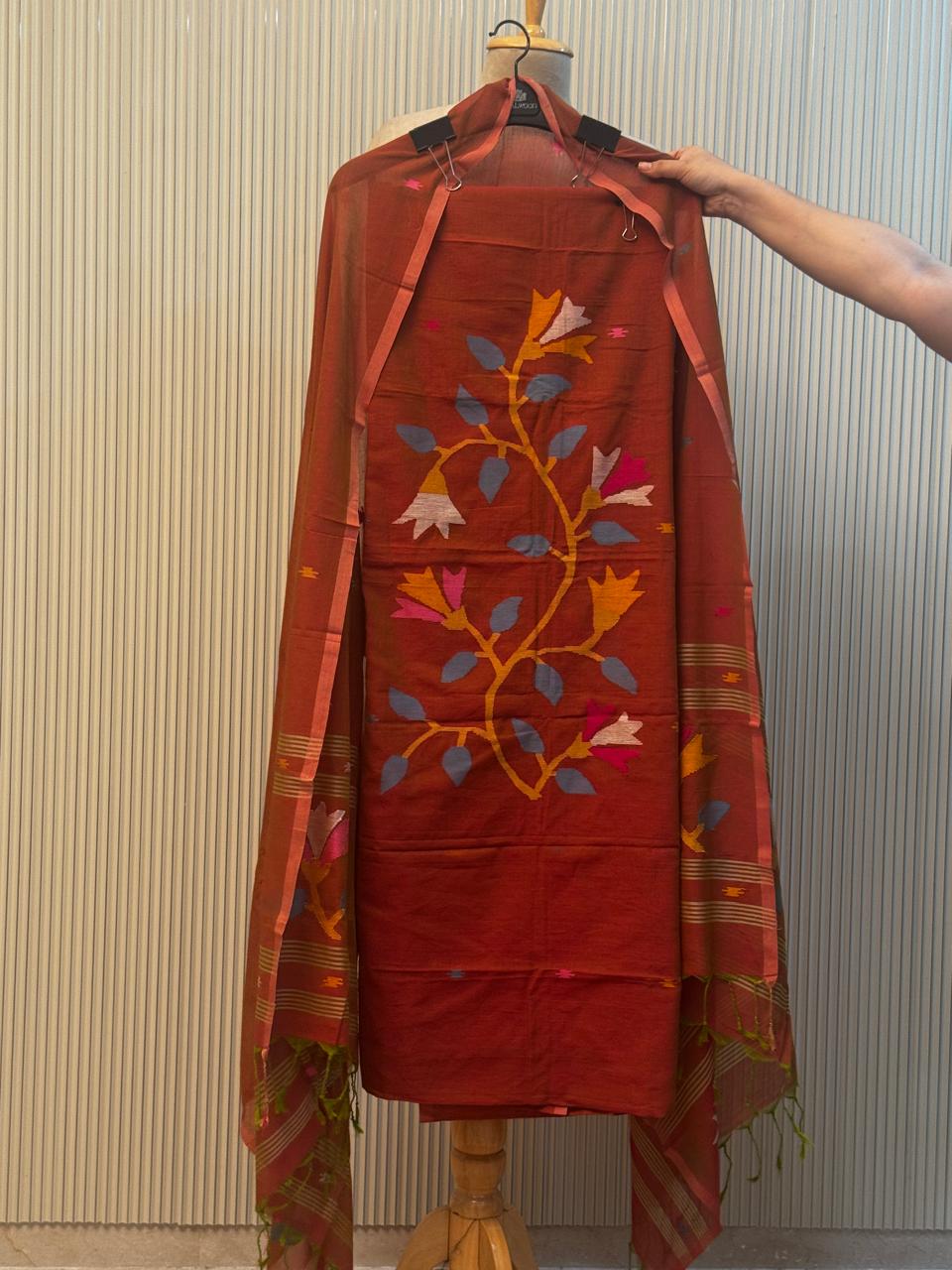 Pure Mul Cotton Handloom Jamdani Suit with Dupatta – 2 Piece