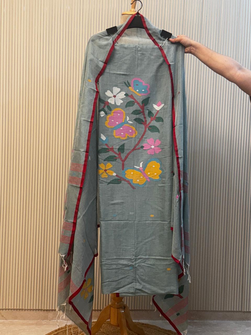 Pure Mul Cotton Handloom Jamdani Suit with Dupatta – 2 Piece