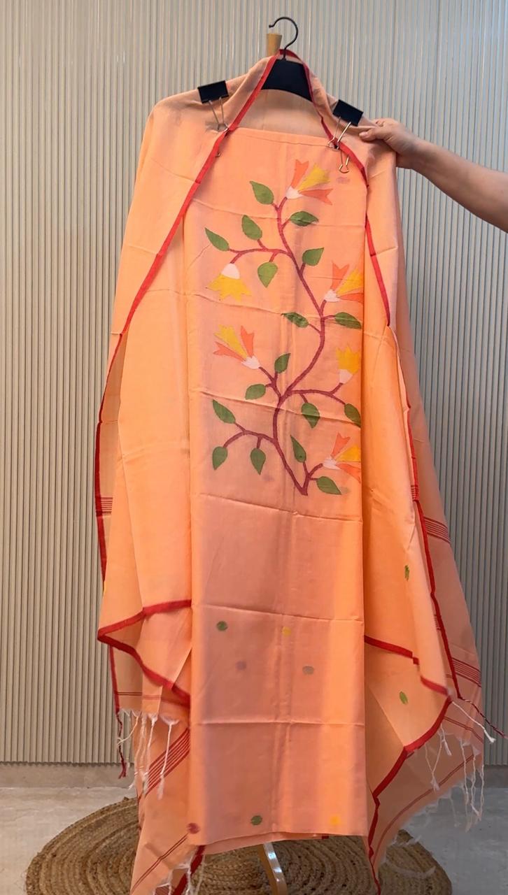 Pure Mul Cotton Handloom Jamdani Suit with Dupatta – 2 Piece