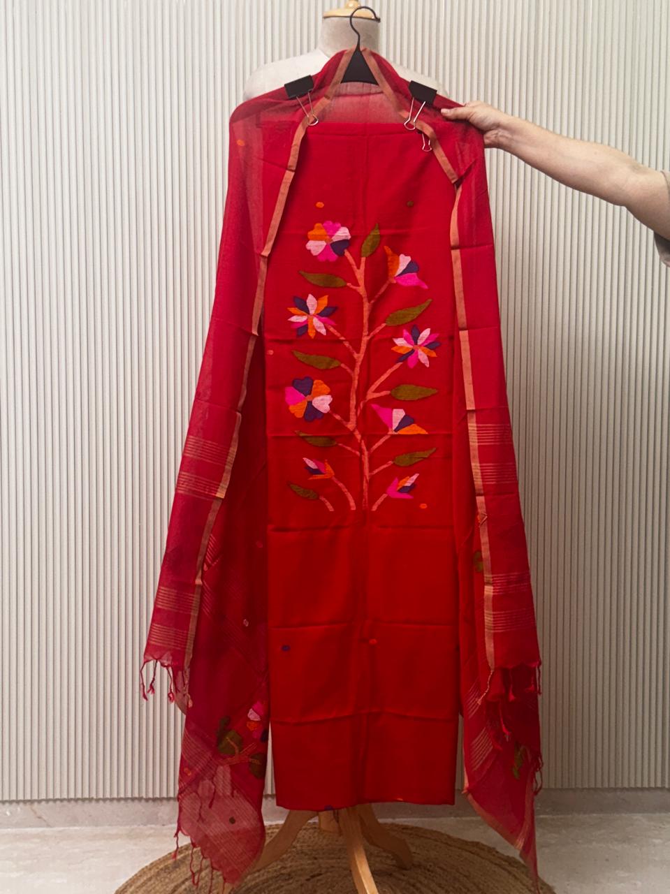 Pure Mul Cotton Handloom Jamdani Suit with Dupatta – 2 Piece