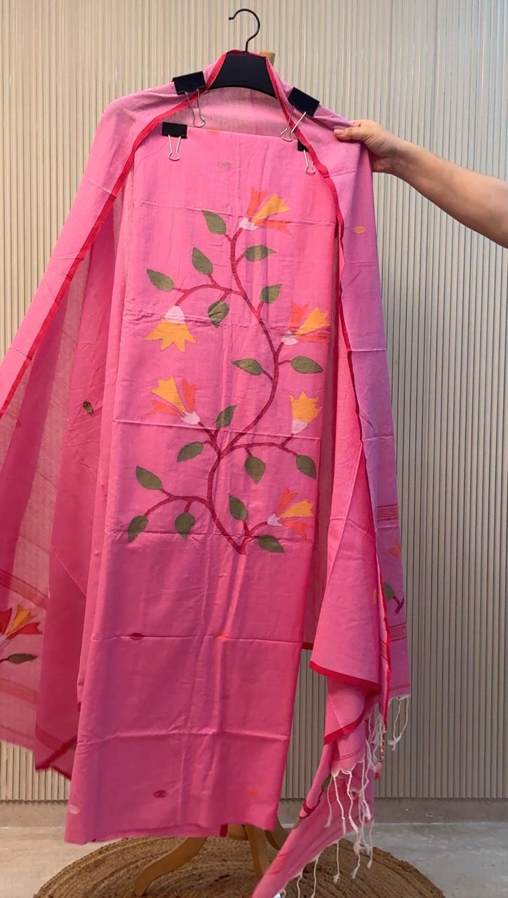 Pure Mul Cotton Handloom Jamdani Suit with Dupatta – 2 Piece