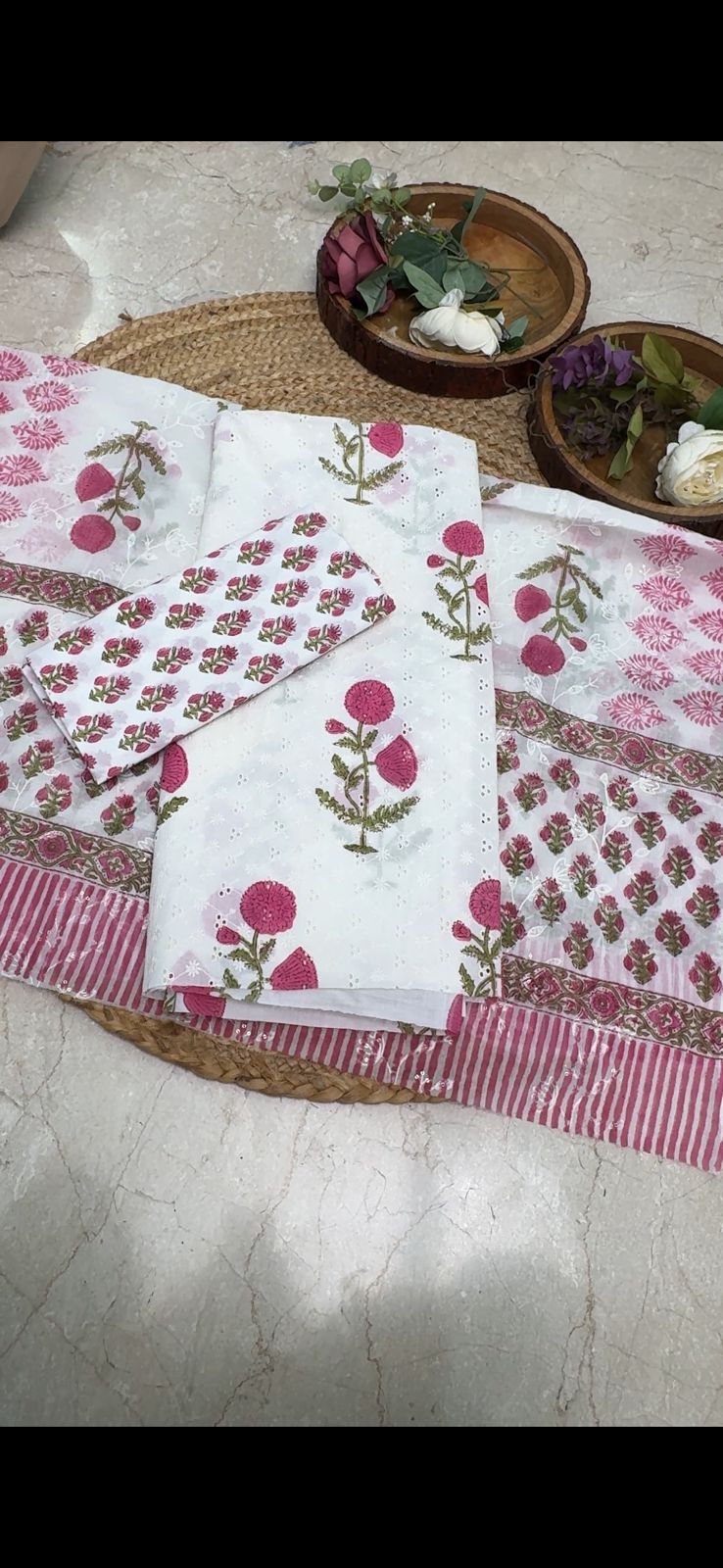 Cotton hakuba suit with block prints